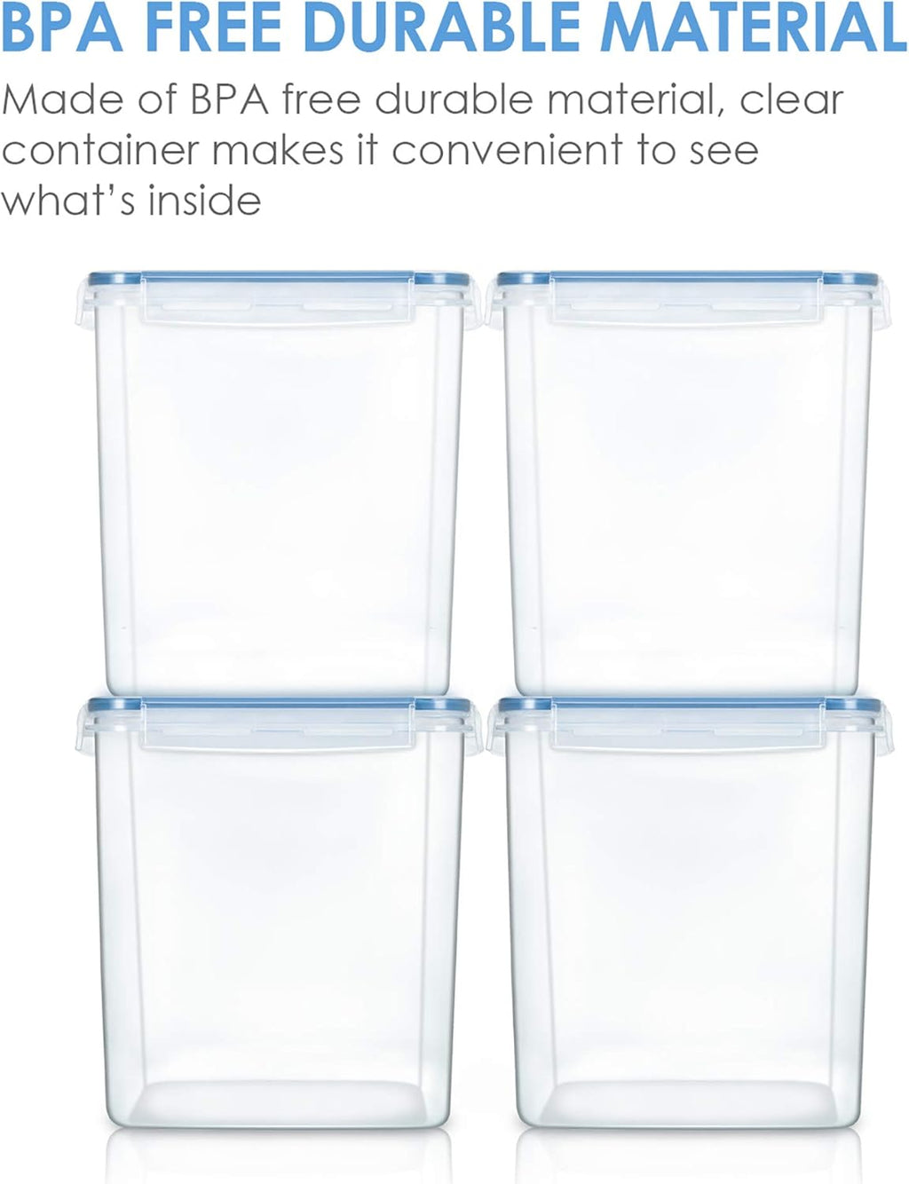 Vtopmart Food Storage Containers 2.5L / 84.5oz, 4 Pieces BPA Free Plastic Airtight Canister for Flour, Sugar, Baking Supplies, with 4 Measuring Cups and 24 Labels, Blue