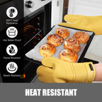 Rorecay Oven Mitts and Pot Holders Sets 6pcs, Extra Long Kitchen Silicone Oven Gloves Heat Resistant 500 Degrees Non-Slip Potholders Hot Pads for Baking Cooking, Quilted Liner, Samoan Sun