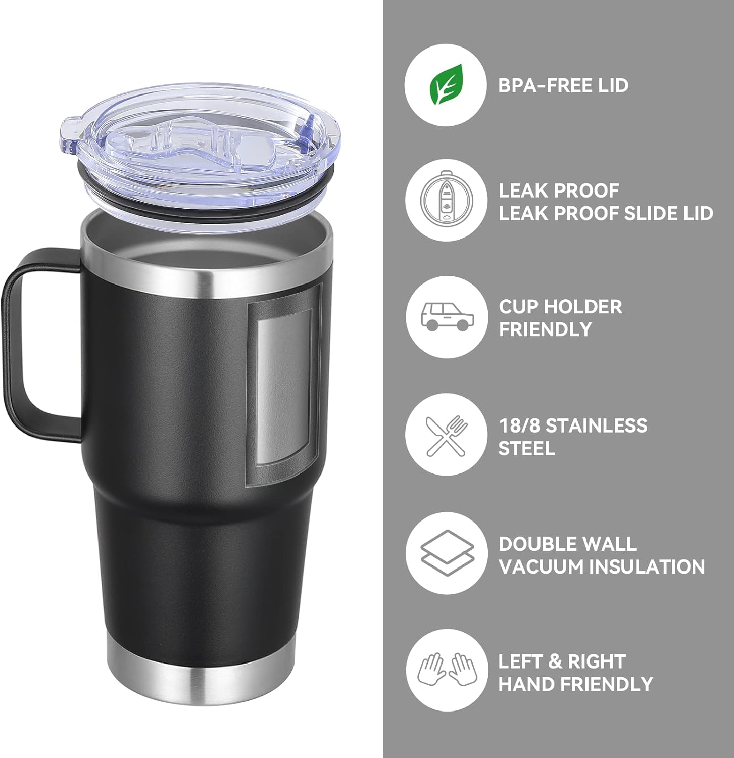 VEGOND 20 oz Tumbler Bulk with Handle Lid and Straw, Stainless Steel Insulated Travel Coffee Mug Set, Spill Proof Double Wall Metal Tumblers Cups, Black 6 Pack