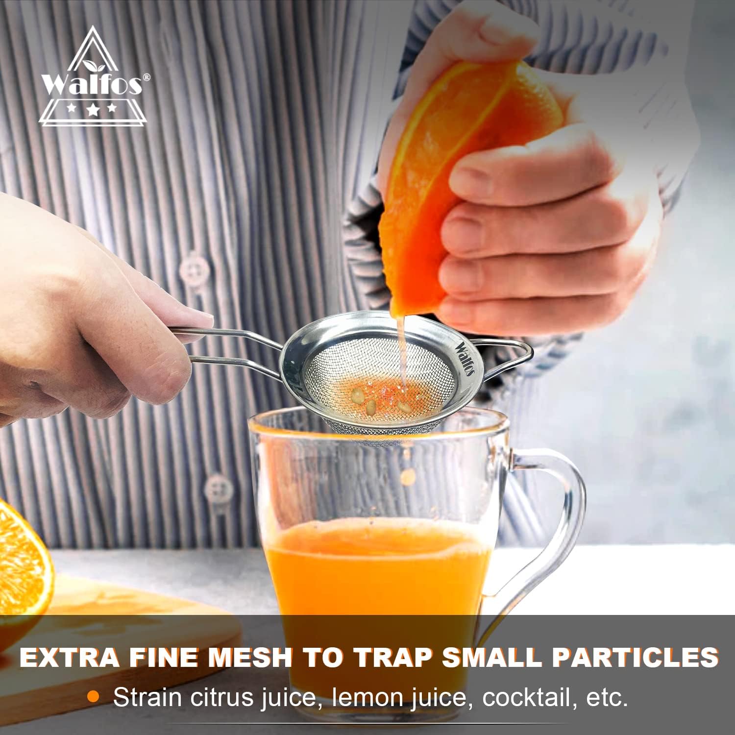 Walfos Small Fine Mesh Tea Strainer, Mini Stainless Steel Sieve with Handle, 2.8 Inch Kitchen Metal Sifter Strainers for Tea, Juicing, Coffee, Cocktail, Powdered Sugar, Matcha (2 Pack)