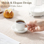 MALACASA 2.5 OZ Porcelain Espresso Cups with Saucers and Metal Stand Set of 4, Stackable Cappuccino Cups, White Expresso Shots Cup Set for Coffee Drinks, Latte, Tea