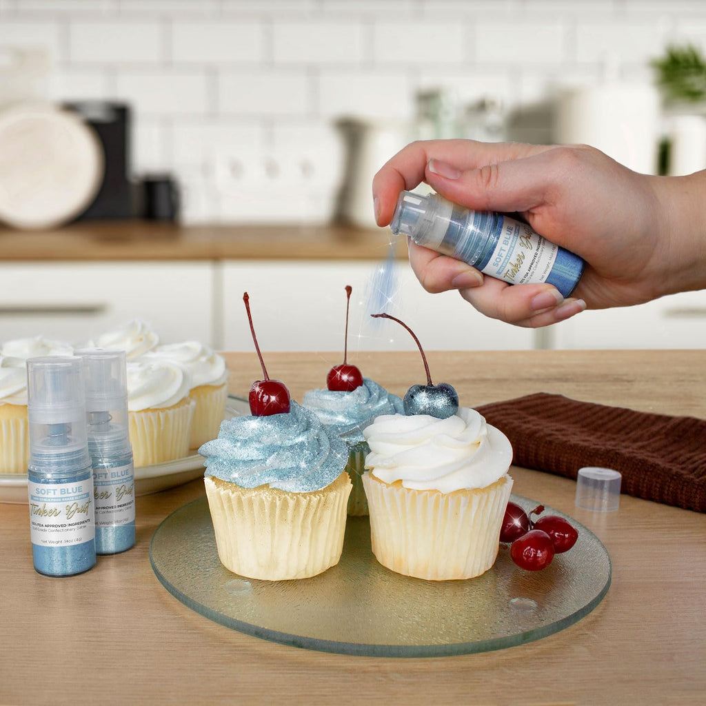 Bakell - Soft Blue Tinker Dust (4g, 1x Mini Spray Pump) Edible Glitter for Food, Desserts, and Beverages!