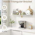 Floating Shelves for Wall, 12 Inch Deep Floating Shelves Set of 2, 48W x 12D Large Wall Shelf with Sturdy Metal Brackets for Living Room, Bathroom, Bedroom and Kitchen, White with Gold Bracket