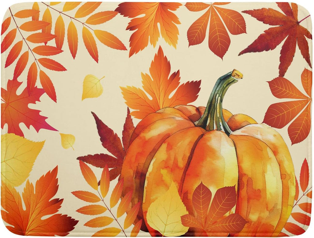 Autumn Pumpkin Maple Leaf Dish Drying Mat for Kitchen Counter,Thanksgiving Fall Holiday Drying Mat with Hanging Loop 18 x 24 Inch Microfiber Dish Drying Pad Dish Rack Drainer Mat for Coffee Bar