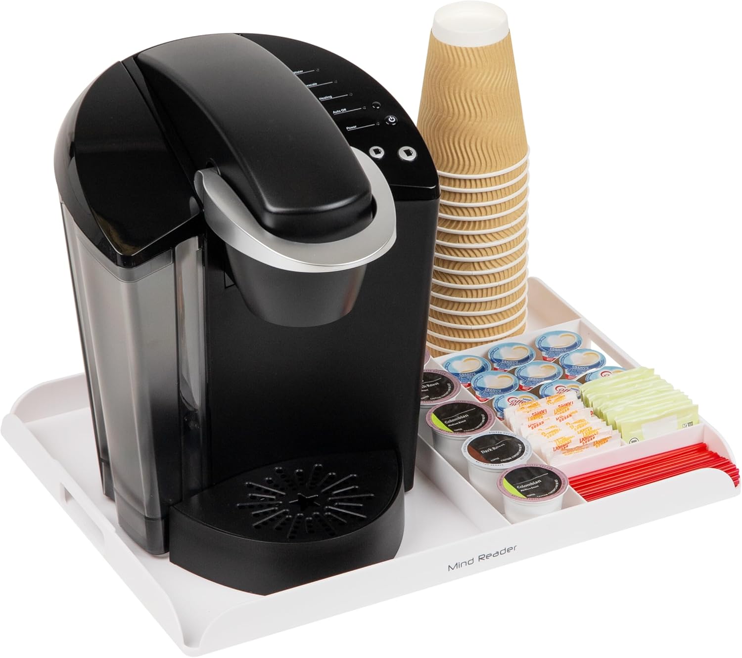 Mind Reader Coffee Station Serving Tray, 7 Pod Capacity Countertop Organizer, Storage, 17.5" L x 13.25" W x 1.25" H, Single, White