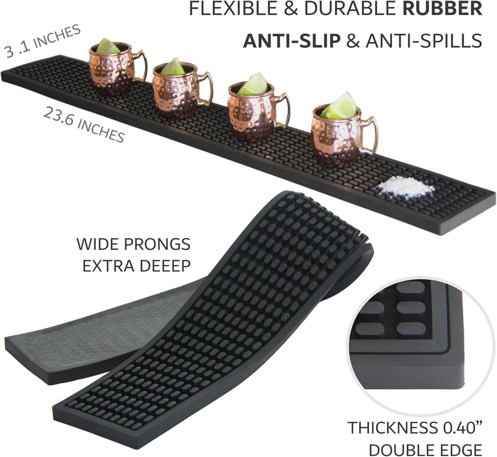 Bar Rail Mat 24x3. Non-Slip Serving Rubber Bar Mats for Countertop. 0.4" Thick Large Bar Service Spill Mat for Bartending, Restaurants, Coffees & Home Kitchen.