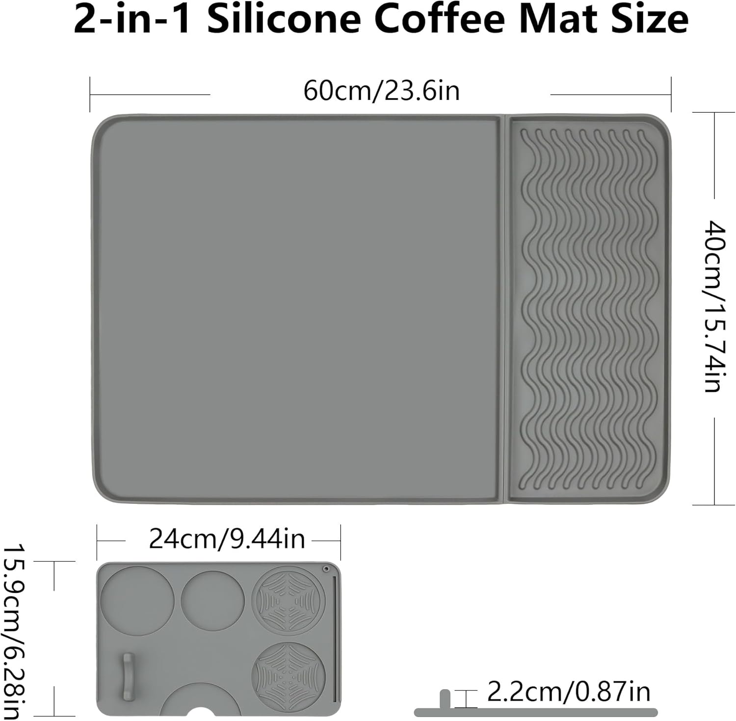 2-in-1 Coffee Bar Mat & Tamping Mat - 24”x16”Non-Slip Silicone Mats for Coffee Machines, Countertop, Bars, Kitchen Counter