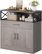 Vongrasig Sideboard Buffet Cabinet with Storage, 32” Modern Kitchen Storage Cabinet with Open Storage, Adjustable Shelf, Wood Farmhouse Coffee Bar Buffet Table for Kitchen, Dining Room, Ash Grey
