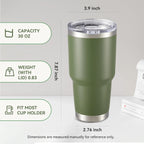 30 oz Tumbler with Lid Stainless Steel Tumblers Bulk Vacuum Insulated Cup Reusable Powder Coated Travel Mug Double Wall Leak Proof Cups Keep Cold Drinks for 12 Hours Army Green, Set of 8