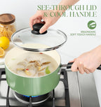 MICHELANGELO Nonstick Sauce Pan with Lid, Ceramic Saucepan Set, Non Toxic Small Saucepans Sets with Stay-Cool Handle, Induction Pots For Cooking, PTFE & PFOA Free - 1Qt & 2Qt & 3Qt, Green