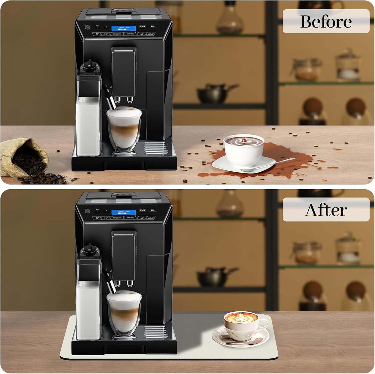 Bloss Coffee Mat, Super Absorbent Dish Drying Mat, Coffee Bar Mat, Kitchen Counter Mat, Hide Stain Rubber Backed Dish Drying Pad(12.2"x19.7", Off White)