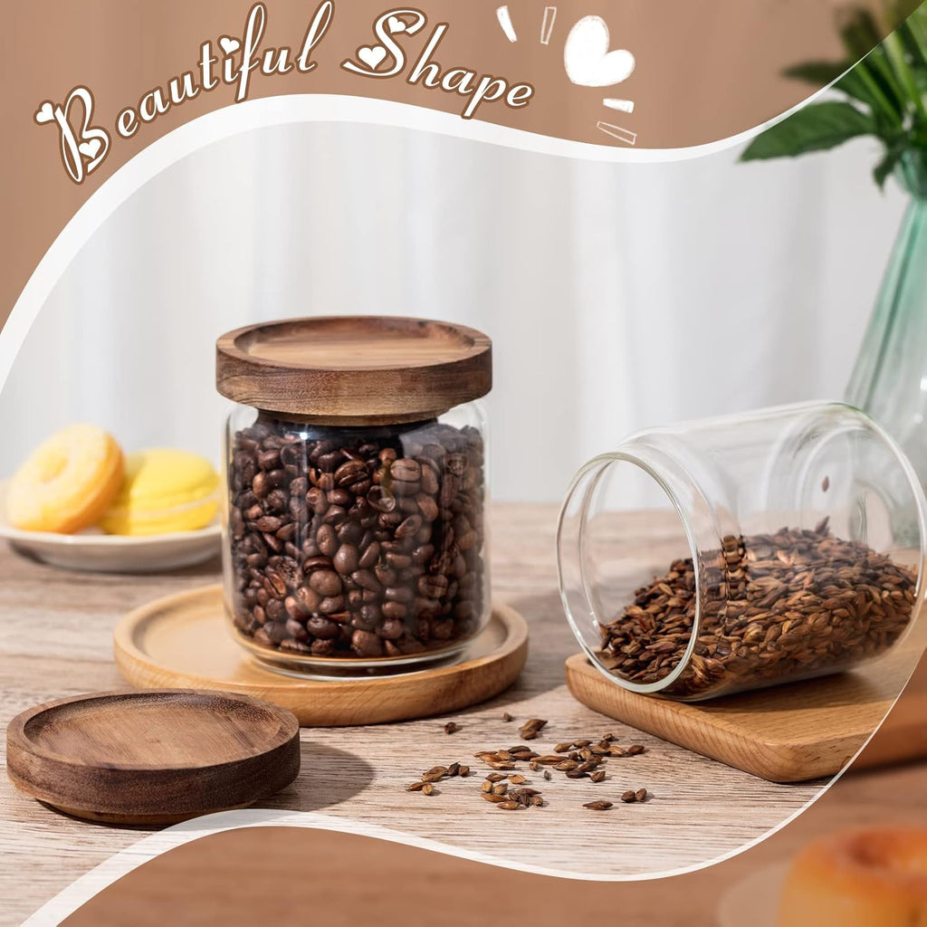 Irenare 16 Pcs 17 oz/ 500 ml Glass Canister Food Airtight Sealed Clear Borosilicate Glass Storage Jars with Lids Kitchen Spice Containers for Serving Coffee Sugar Tea Beans Candy Nuts Pantry (Wood)