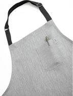 Solino Home Linen Kitchen Apron for Men & Women - 100% Pure Linen Light Grey/Black Bib Apron with Front Pockets - Handcrafted from European Flax