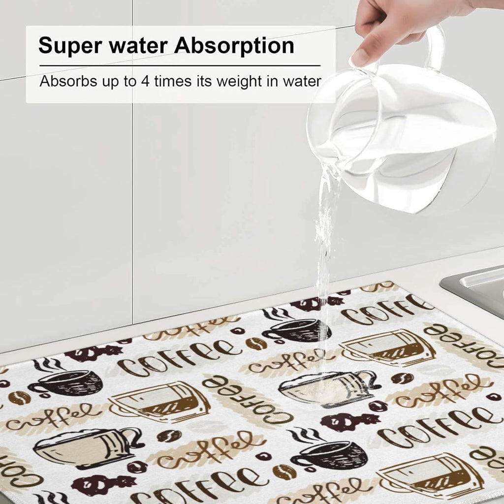 Coffee Dish Drying Mat 18 x 24 Inch, Coffee Drying Mat Absorbent Reversible Microfiber Coffee Kitchen Mat Dish Rack Pad Dish Drainer Mat Brown Coffee Mat for Kitchen Counter Coffee Bar