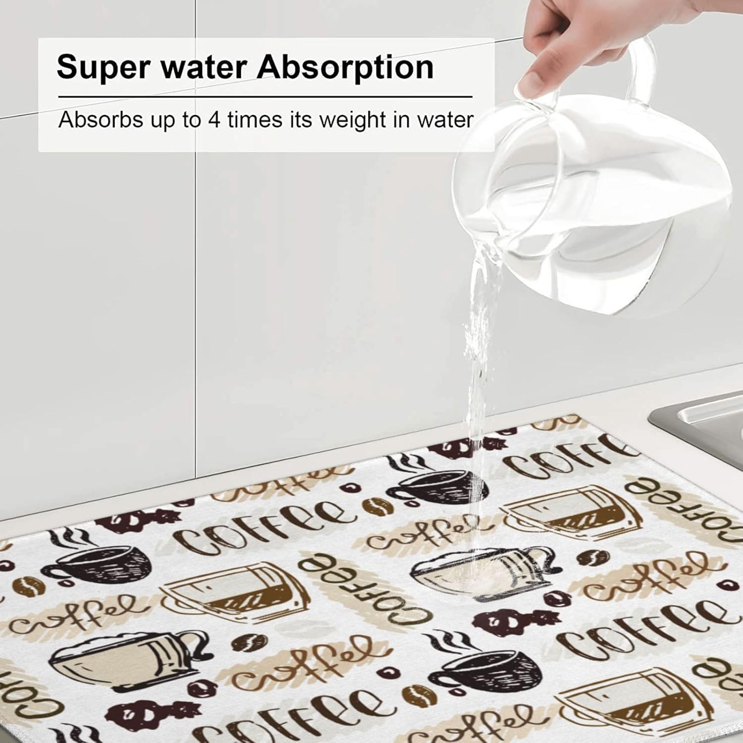 Coffee Dish Drying Mat 18 x 24 Inch, Coffee Drying Mat Absorbent Reversible Microfiber Coffee Kitchen Mat Dish Rack Pad Dish Drainer Mat Brown Coffee Mat for Kitchen Counter Coffee Bar