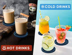 Coasters for Drinks 6 Pcs Drink Coaster with Holder,Heat Resistant Silicone Cup Mat Tabletop Protection,Non-Slip Rubber Coasters for Kinds of Cups (Blue)