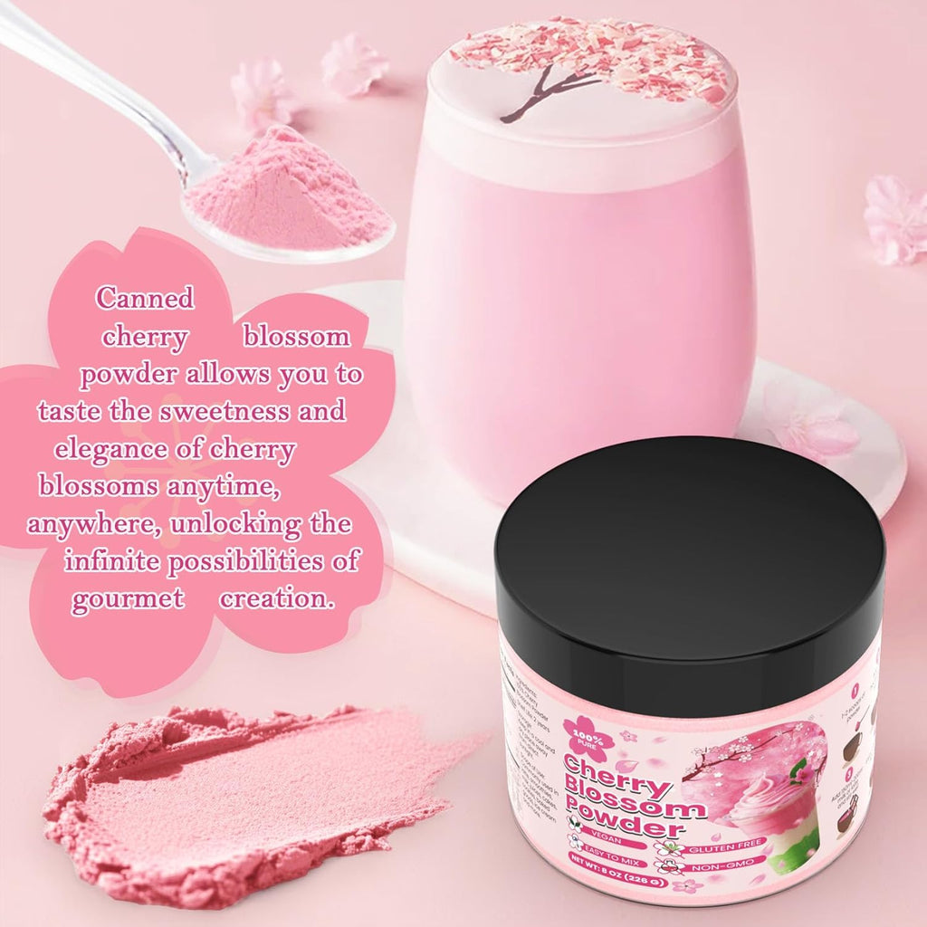 Cherry Blossom Powder - 8oz No Additive Sakura Powder for Baking, 100% Spring Season Cherry Blossom, Pink Color Natural Food Coloring, Perfect for Latte, Smoothies, Drinks - Vegan, Gluten Free