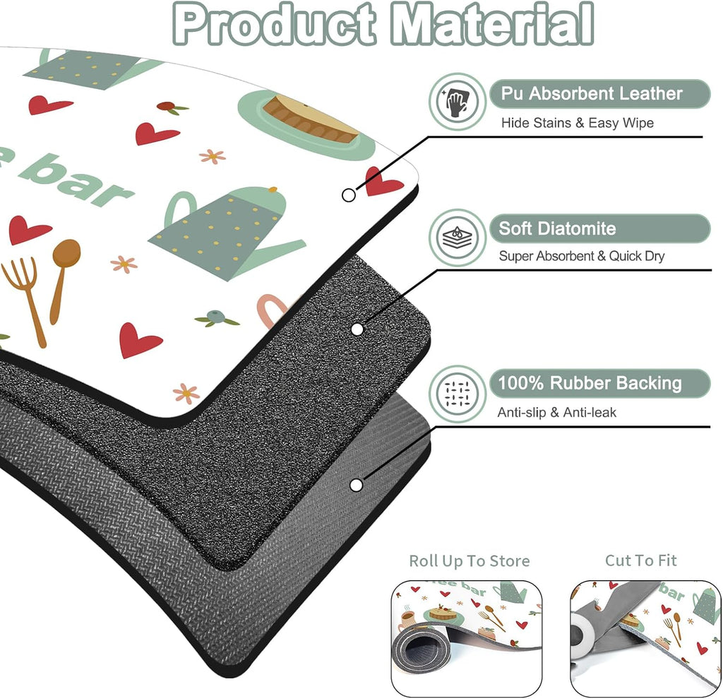 Dish Drying Mat 16" X 24", Super Absorbent & Cuttable Coffee Mats for Countertop, Kitchen Counter Mat Fits Under Coffee Maker or Machine, Hide Stain Drying Pad for Dish Drying Rack, Coffee and Sweets