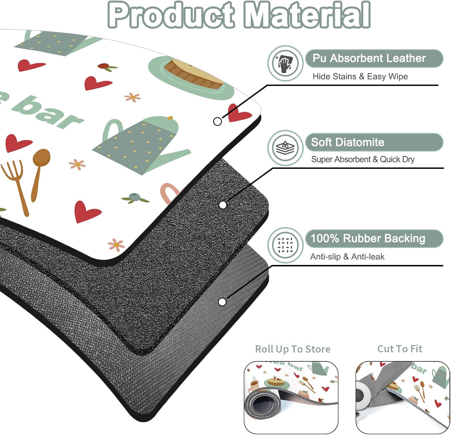 Dish Drying Mat 16" X 24", Super Absorbent & Cuttable Coffee Mats for Countertop, Kitchen Counter Mat Fits Under Coffee Maker or Machine, Hide Stain Drying Pad for Dish Drying Rack, Coffee and Sweets