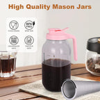 Cold Brew Coffee Maker，64 oz Wide Mouth Mason Jar Pitcher with Stainless Steel Filter, Pour Spout Handle Lid, Heavy Duty Glass Airtight & Leak-Proof Pitcher for iced coffee & Tea Lemonade-Pink