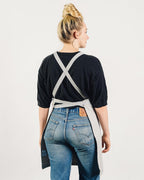 Caldo Crossback Kitchen Apron for Cooking- Mens and Womens Professional Chef or Server Bib Apron - Adjustable Crossback Style - Rustic- Midweight Cotton (Grey)