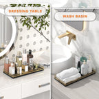 Oak Bathroom Toilet Tank Tray, 13" Paper Storage Basket Tray Back of Toilet Basket Organizer, for Perfume Makeup Candle Kitchen Counter Coffee Table Gold Decor