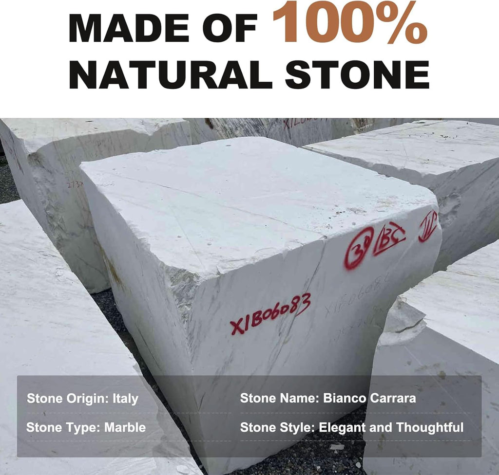 Koville Italian Natural Marble Cutting Board for Kitchen, 11inch Round Hand Crafted Marble Slab for Cheese, Charcuterie, Pastry Board - Wedding Gift, House Warming Gift(Bianco Carrara)