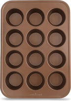 NutriChef 12-cup Golden Oven Muffin Pan, Non-Stick Coated Layer Surface, Even Heating Muffin Tray for Muffins, Cupcakes, Pastries & Mini Pies, Used for Model Number NCBK6TR7 and NCBK6TR7.5