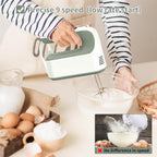 9-Speed Digital Hand Mixer Electric, 400W DC Motor, Hand Mixer electric Handheld with Snap-On Storage Case, Touch Button, Turbo Boost, 5x Stainless Steel Accessories (Light Green)