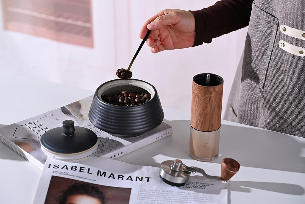 Retro Kitchen Canisters Ceramic Food Storage Jar Roud Shape with Silicone Airtight Lid for Tea, Coffee, Nuts, Herb, Spice, Sugar (Low Black)