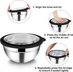 TeamFar Mixing Bowls, 4.5/3/1.5 QT Stainless Steel Nesting Salad Bowls with Airtight Lids, For Serving/Mixing/Storing/Prepping, Non-Toxic & Sturdy, Visible & Easy Clean, Black, Set of 3