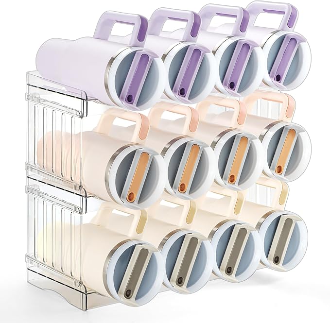 Larger Water Bottle Holder for Stanley Quencher H2.0 Tumbler with Handle, Cabinet Organizer for Stanley Cup Accessories, Kitchen Organizers and Storage for Tumbler Mug Cup Gifts (Larger-12-bottle)