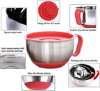Rorence Stainless Steel Mixing Bowls: Metal Mixing Bowl Set with Lids and Handles Non-slip Silicone Bottom Nesting Bowls for Kitchen Set of 3 - Red