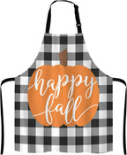 Happy Fall Pumpkin Thanksgiving Pillow case Buffalo Plaid Adjustable Bib Apron Kitchen Cooking Baking Gardening Apron for Women Men