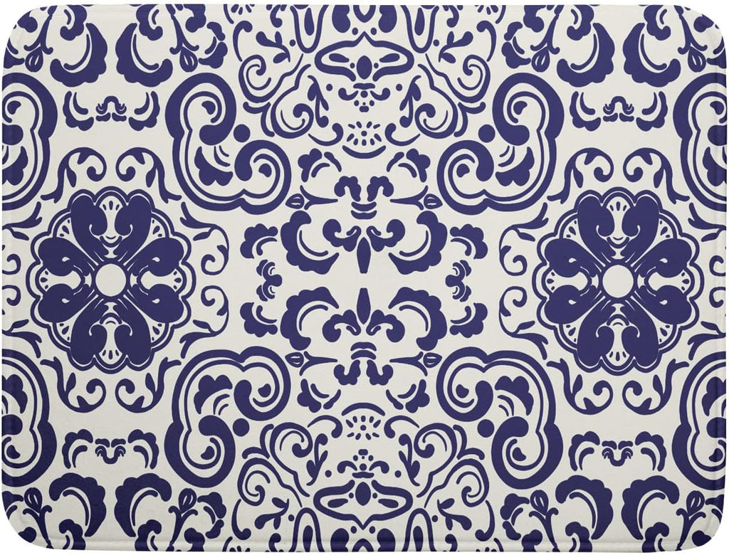 Boho Ethnic Design Dish Drying Mat for Kitchen Counter,Blue Bohemian Mandala Drying Mat 18 x 24 Inch with High Absorbent Reversible Microfiber Dish Drying Pad Dish Rack Pad Drainer Mat for Coffee Bar