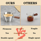 Mongdio 2 Pcs Espresso Measuring Cup, Stainless Steel Espresso Shot Cups with Wooden Handle and Double Spouts, 6.8OZ/200ML, Silver