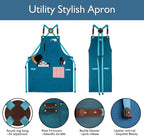 Kitchen Apron, Work Apron, Canvas, Multiple Pockets, Gardening, Painting, BBQ, Artist, Carpenter, Sizes M to XXL, Blue