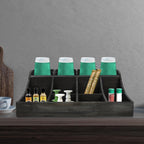 Coffee Bar Organizer for Countertop, Wooden Condiment Organizer Coffee Station Organizer Coffee Cup Syrup Pod Holder, Coffee Bar Organizer for Home Office Cafe, 9 Compartment, Black