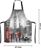 Street view of london Bib Apron with Adjustable Neck for Men Women,Suitable for Home Kitchen Cooking Waitress Chef Grill Bistro Baking BBQ Cobbler Apron