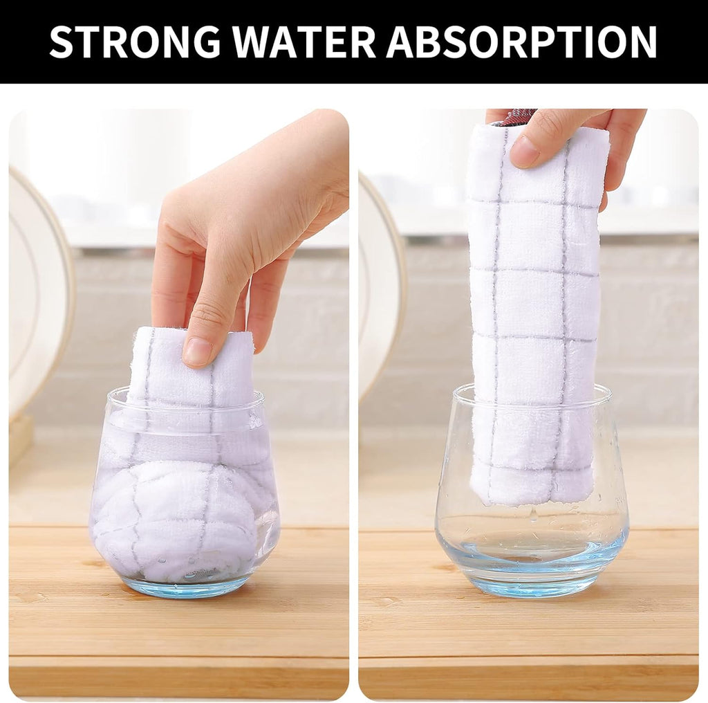 Homaxy 100% Cotton Terry Kitchen Towels(White, 13 x 28 inches), Checkered Designed, Soft and Super Absorbent Dish Towels, 4 Pack