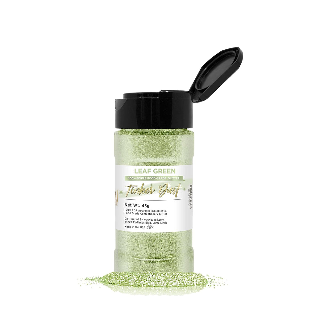 Leaf Green BAKELL Edible Glitter, 45 Grams | TINKER DUST Edible Glitter | KOSHER Certified | 100% Edible Glitter | Cakes, Cupcakes, Cake Pops, Drinks, Dessert Vegan Glitter & Dusts (45g Shaker, Leaf Green)