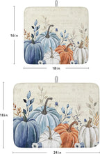Fall Dish Drying Mat for Kitchen Counter Blue Pumpkin Drying Pad Absorbent Drying Mats for Countertops Sinks Draining Racks Floral Leaves Drainer Holiday Harvest Thanksgiving Decorations 18x24