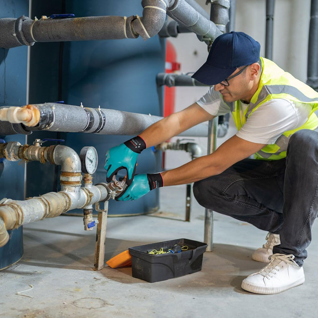 KAYGO Waterproof Work Gloves for Men and Women, Rubber Coated Non-slip Working Gloves for Garden, Outdoor Construction,3 pairs,Blue,S