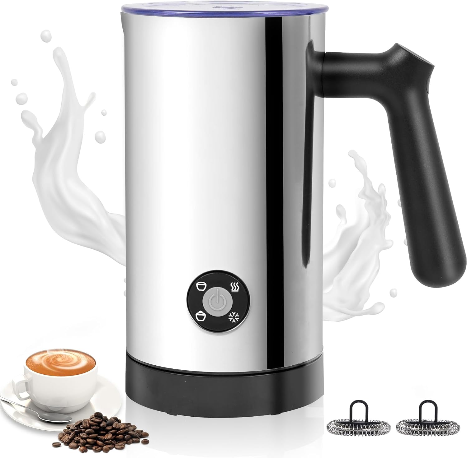 Milk Frother, 4-in-1 Milk Frother and Steamer, 10.6oz Electric Milk Steamer, Automatic Cold and Hot Foam maker for Lattes, Cappuccinos, Non-stick Coating Interior (Polished)