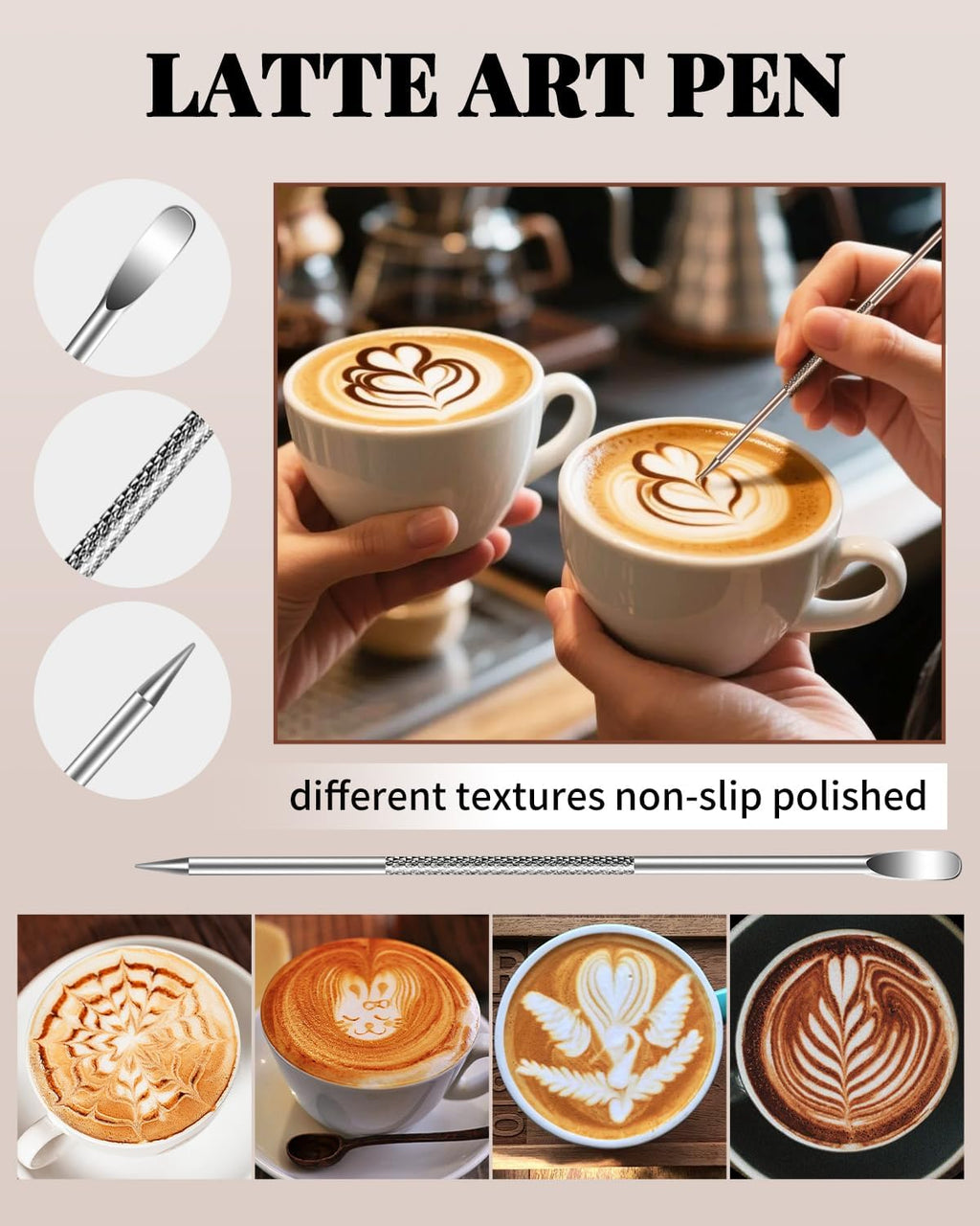 Milk Frothing Pitcher, 900ml/32oz Stainless Steel Milk Frother Cup Steaming Pitcher Espresso Machine Accessories with Decorating Art Pen, Powder Shaker, 16 PCS Coffee Decorating Stencils