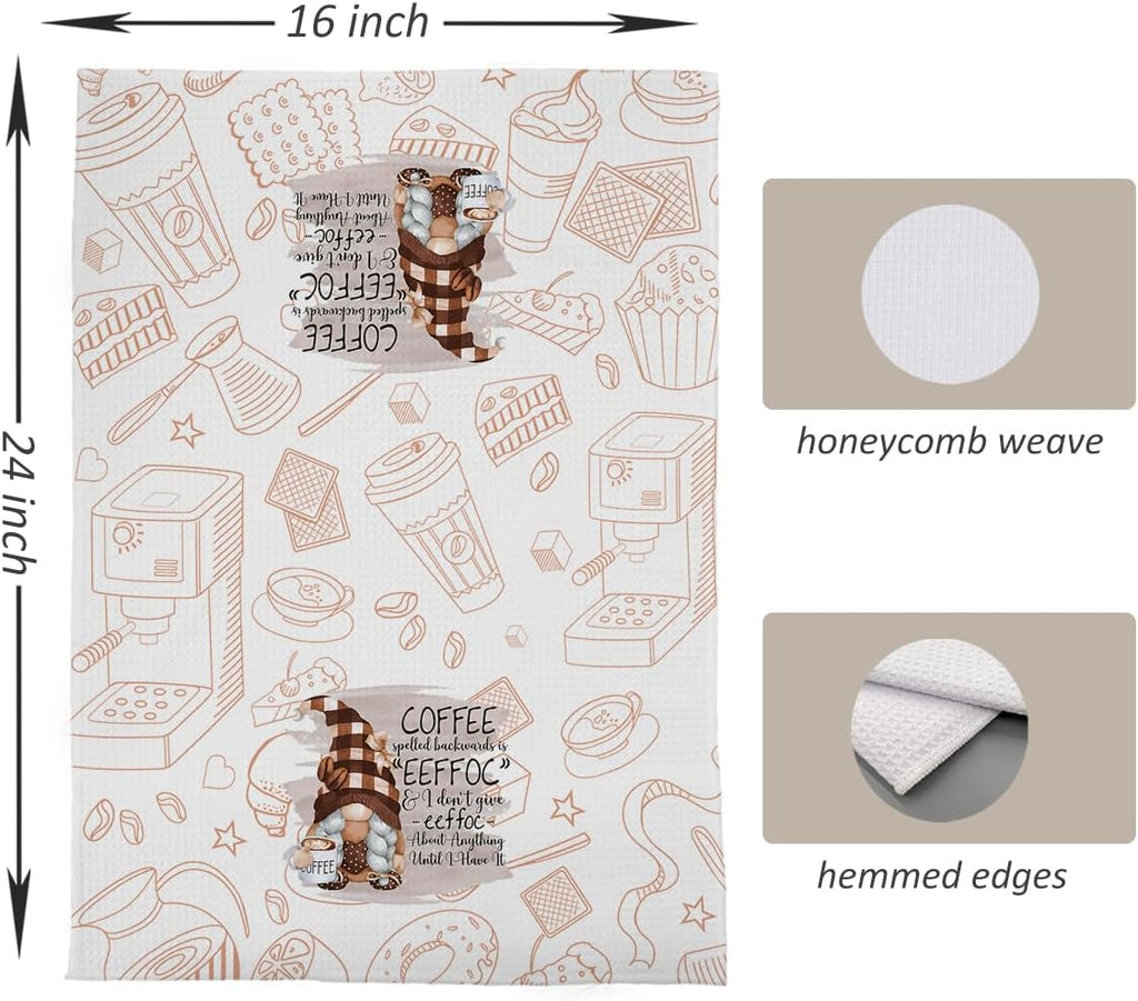 Coffee Gnome Kitchen Towels for Bar Decor - Funny Dish Tea Towels, Lover Gifts, 16x24 Inches