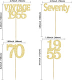 Gyufise 24Pcs 70th Birthday Cupcake Toppers Glitter Cheers to 70 Fabulous Seventy Vintage 1955 Cupcake Picks 70th Birthday Wedding Anniversary Party Cake Decorations Supplies Gold