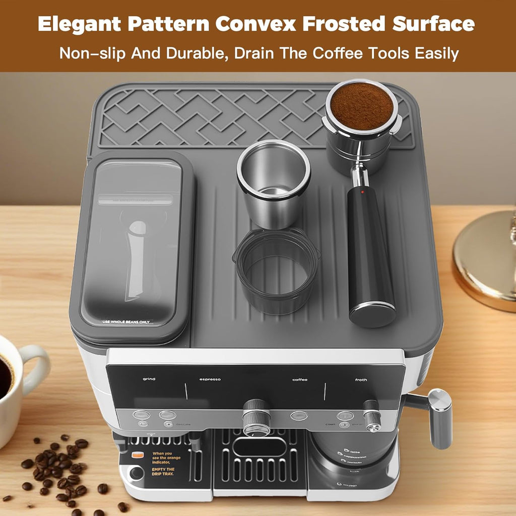 Top Mat for Ninja Luxe Cafe Espresso Machine ES601 – Protect Top Surface Food Grade Silicone Tamping Mat for Ninja luxe Cafe Accessories – Waterproof Non-Slip Espresso Tamper Mat Gray