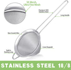 2 Pack Stainless Steel 18/8 Small Food Strainer, Fine Mesh Sieve with Long Handle, Cocktail Strainer For Cocktails, Tea Herbs, Coffee & Drinks, Rust Proof & Great as Tea Strainer, 3.5inch