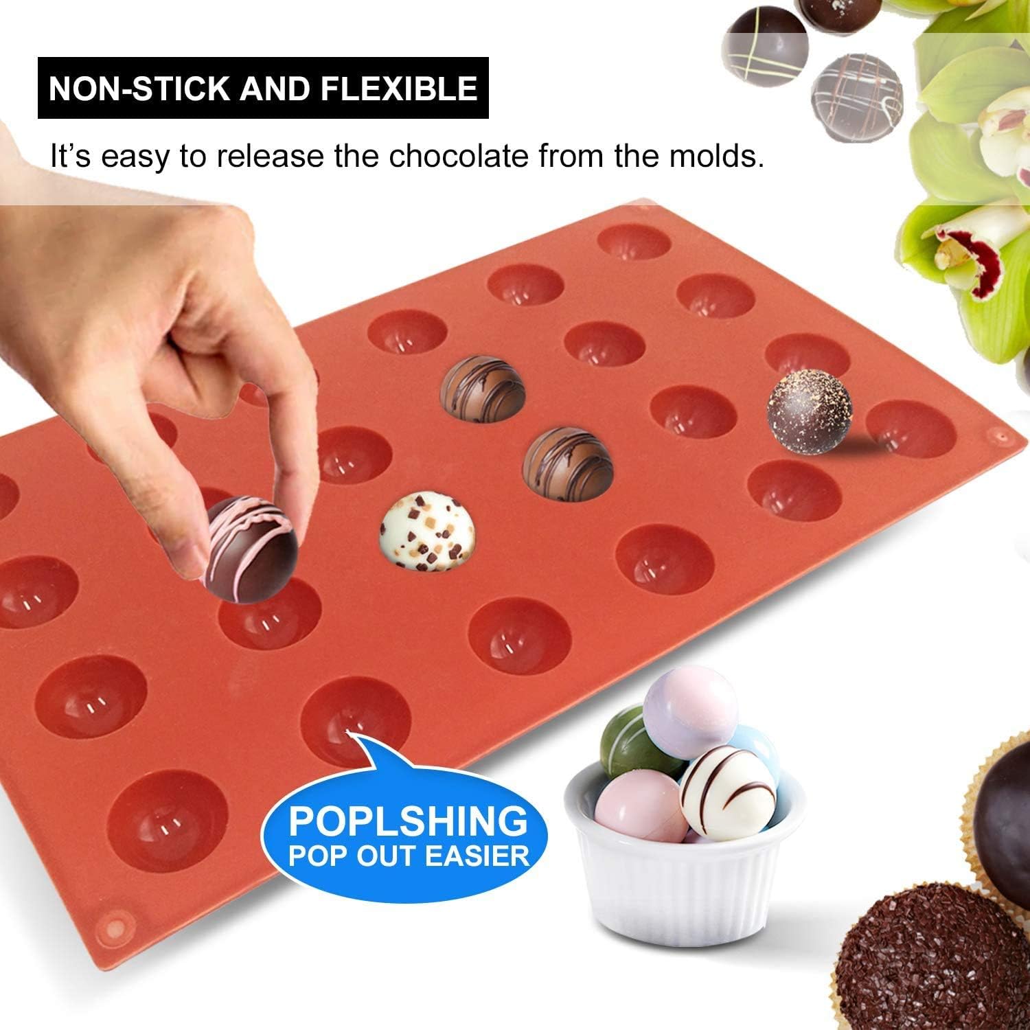 Mini 24-Cavity Semi Circular Silicone Mold, 2 Packs Half Sphere Silicone Baking Molds for Making Jelly, Chocolates and Cake